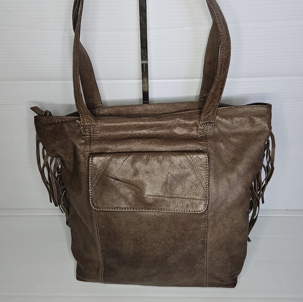 Latico Brown Leather Tote Bag with Fringe Detail – Designer Stylish Handbag